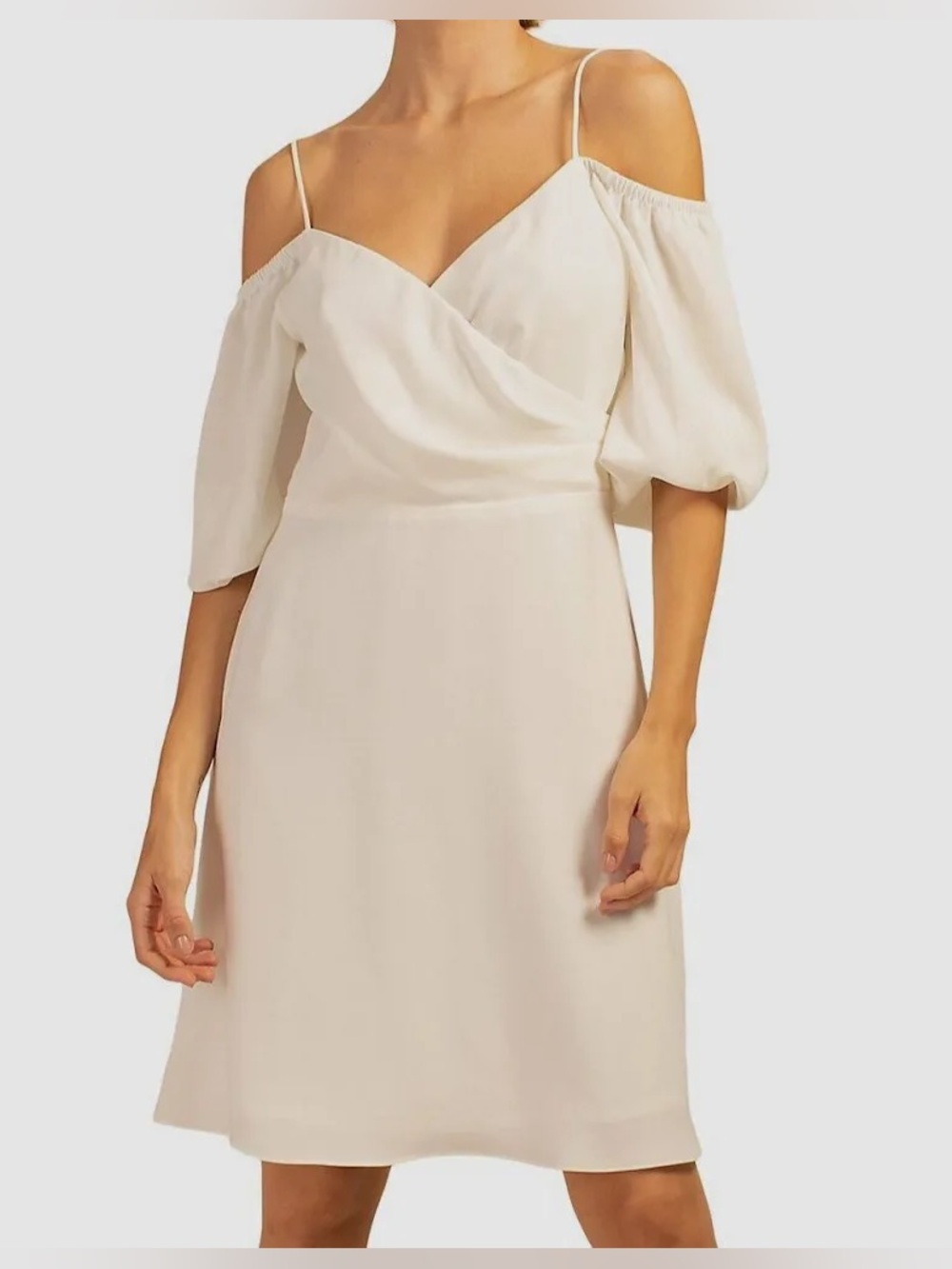 Trina Turk White V-Neck Textured Dress
